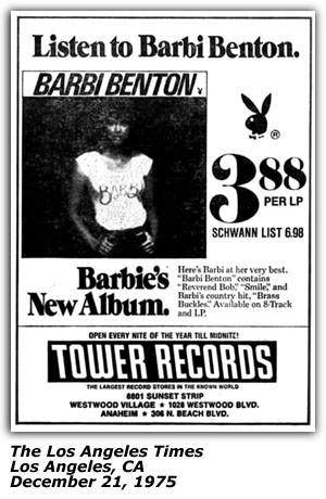 Promo Ad - Tower Records - Barbi Benton - December 1975