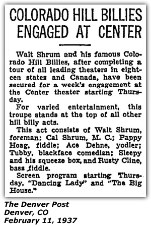 News Item - Colorado Hill Billies - Tony Fiore - Sleepy - February 1937