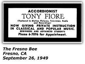 Promo Ad - Accordion Instruction - Fresno, CA - Tony Fiore - Sep 1949