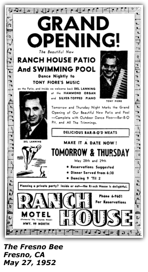 Promo Ad - Grand Opening - Ranch House - Fresno, CA - Tony Fiore - May 1952