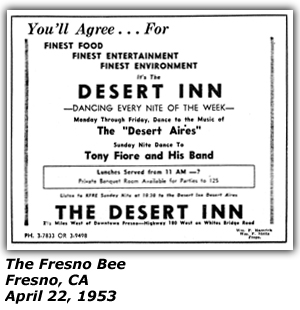 Promo Ad - Desert Inn - Tony Fiore and his Band - April 1953