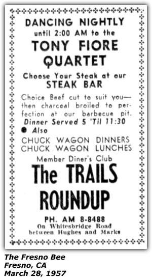 Promo Ad - The Trails Roundup - Fresno, CA - Tony Fiore Quartet - March 1957