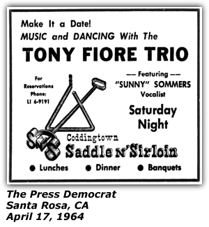 Promo Ad - Saddle N' Sirloin - Santa Rosa, CA - Coddingtown, CA - Tony Fiore Trio - April 1964