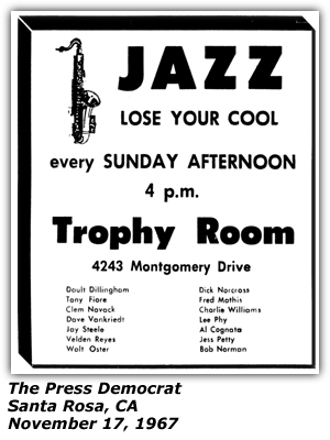 Promo Ad - Trophy Room - Jazz - Tony Fiore - Santa Rosa, CA - November 1967