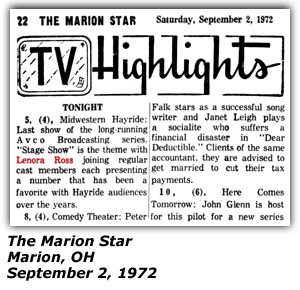 TV Log - Midwestern Hayride - Lenora Ross - Last show - September 1972