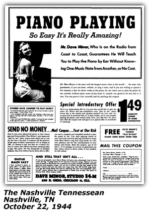 Promo Ad - Piano Playing - Dave Minor - October 1944