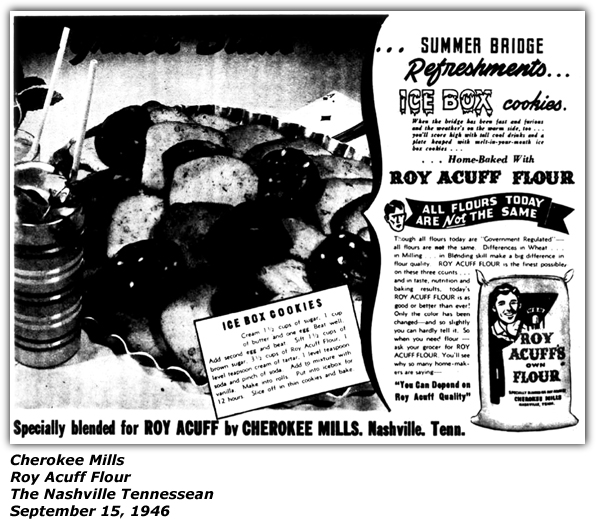 Promo Ad - Cherokee Mills - Roy Acuff Flour - Tennessean - September 1946