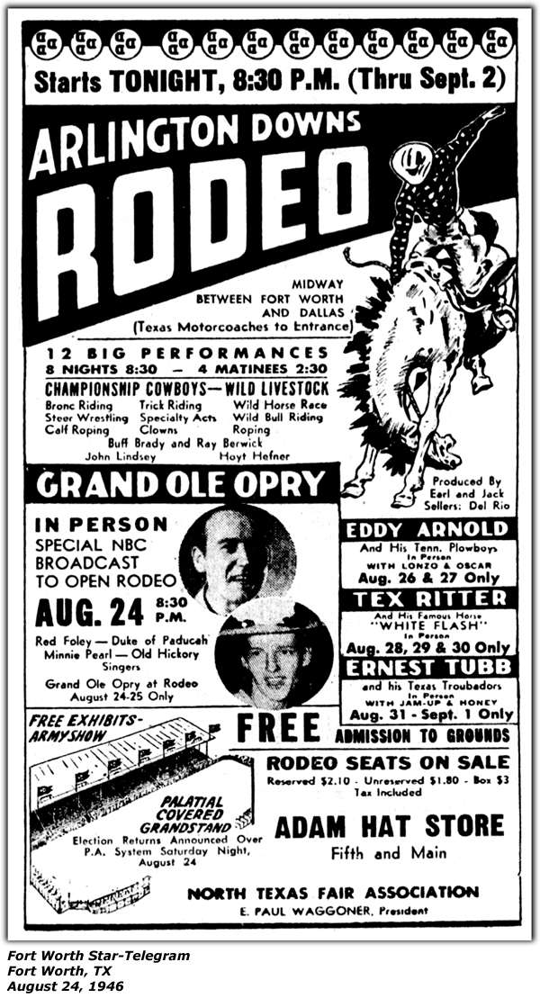 Promo Ad - Rutherford Courier - WSM Grand Ole Opry Tent Show Unit No. 4 - Zeke Clements - Smith Sisters - Gracie - Lorene - Pauline - Rufus Brewster - Rod Brasfield - George Wilkerson - Jimmie Selph - Georgia Peach Pickers - April 1944