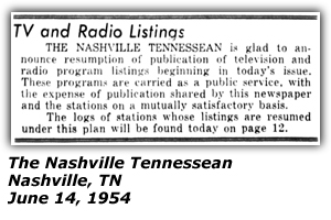 Radio Logs - Tennessean - Resume Publishing Radio Logs - June 14, 1954r