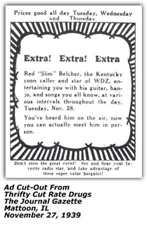 Promo Ad - Red Belcher - Mattoon, IL - Nov 1939