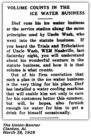 Article - Volume Counts in the Ice Water Business - Uncle Wash - Clanton, AL - March 1929