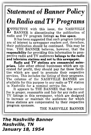 Radio Logs - Banner - Stopped Publishing Logs - January 18, 1954