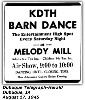 Promo Ad - KDTH Barn Dance - Melody Mill - Aug 1945