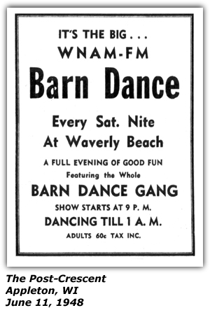 Promo Ad - WNAM-FM Barn Dance - Waverly Beach - Mack and Sandy Ford - Appleton, WI - June 1948