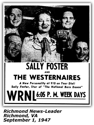 Sally Foster and the Westernaires - WRNL - Richmond, VA - September 1947
