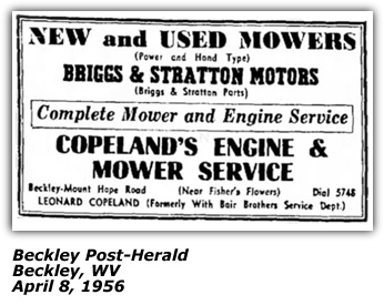 Leonard Copeland - Engine and Mowing Service Ad - 1956