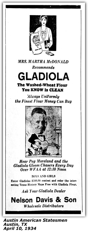 Promo Ad - Gladiola FLour - Peg Moreland and Gladiola Gloom Chasers - April 1934