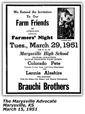 Promo Ad - Marysville High School - Colorado Pete - Lennie Aleshire - Marysville, MD - March 1951