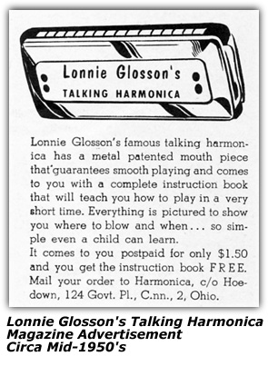 Lonnie Glosson's Talking Harmonica - Magazine Ad - 1950's