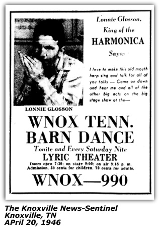 Promo Ad - WNOX Tennessee Barn Dance - Lonnie Glosson - 1946