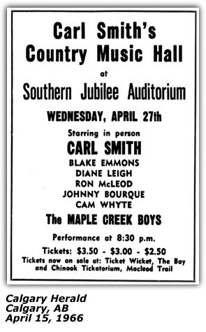 Carl Smith Dianne Leigh Maple Creek Boys - Country Music Hall - Calgary Show April 1966