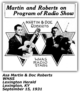Martin and Roberts Promo Ad - WHAS - 1931