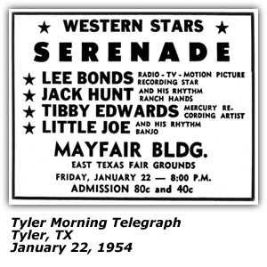 Promo Ad - Mayfair Building - Tyler, TX - Lee Bonds - Jack Hunt - Tibby Edwards - Little Joe - January 1954