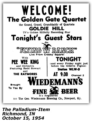 Promo Ad - Goldie Hill - Pee Wee King - Flying W Ranch Show - October 1954