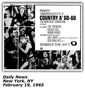 Promo Ad - Country A' Go-Go; Stu Phillips; Goldie Hill; Webb Pierce - New York, NY - February 1965 