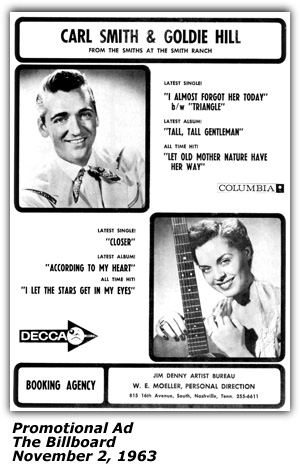 Promo Ad - Billboard - Carl Smith - Goldie Hill - November 1963