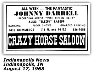 Promo Ad - Crazy Horse Saloon - Indianapolis IN - Sleepy LaBeef - 1968