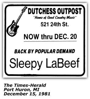Promo Ad - Dutchess Outpost - Port Huron MI - Sleepy LaBeef - 1981