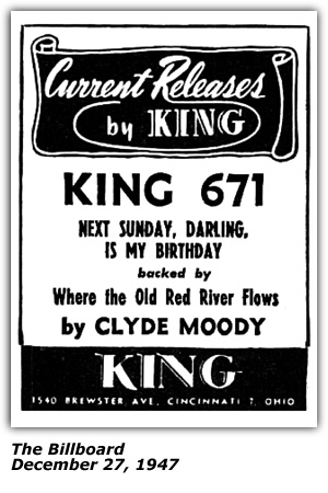 Promo Ad - King Records 671 - Next Sunday, My Darling, Is My Birthday - Clyde Moody - Billboard 1947