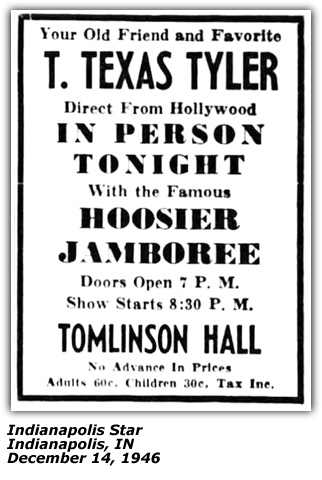 Promo Ad - Hoosier Jamboree; T. Texas Tyler; 1946