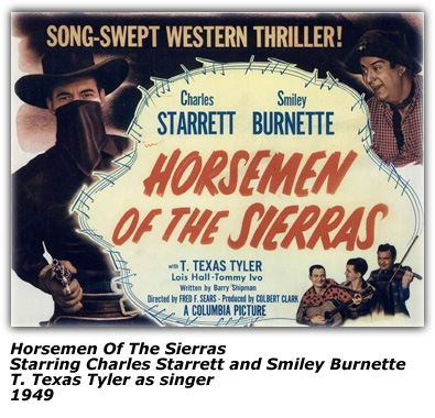 Movie Poster; Horsemen of the Sierras; T. Texas Tyler - singer; 1949