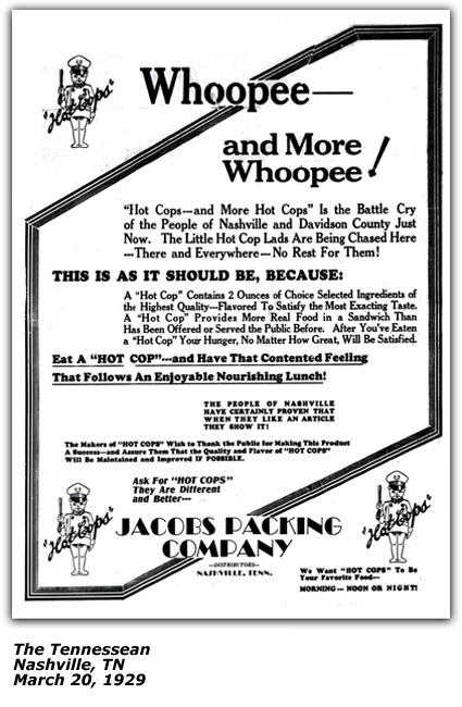 Promo Ad - Jacobs Packing Co. - Hot Cops - Whoopee and More Whoopee - Tennssean - March 20, 1929