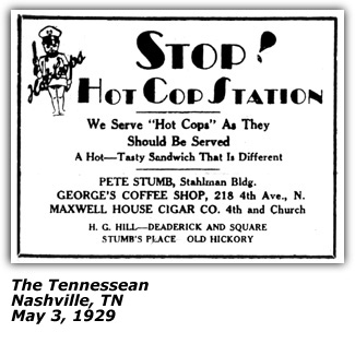 Promo Ad - Hot Cop Station - Tennessean - May 3, 1929