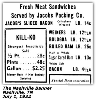 Promo Ad - Jacobs Packing Co. Meat Sandwiches - July 1, 1932