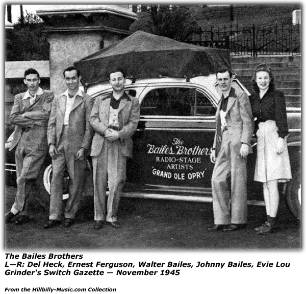 Bailes Brothers - Del Heck - Ernest Ferguson - Walter Bailes - Johnny Bailes - Evie Lou - Nov 1945 - Grinders Switch Gazette
