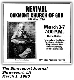 Promo Ad - Revival Oakmont Church of God - Shreveport, LA - Rev. Homer Bailes - March 1980