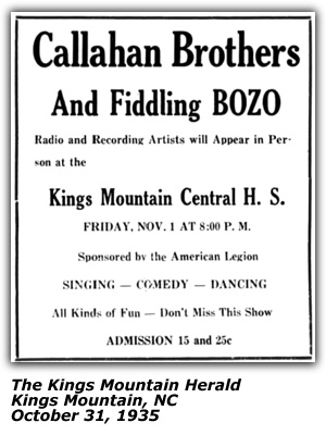 Promo Ad - Kings Mountain High School - Kings Mountain, NC - Callahan Brothers - October 1935