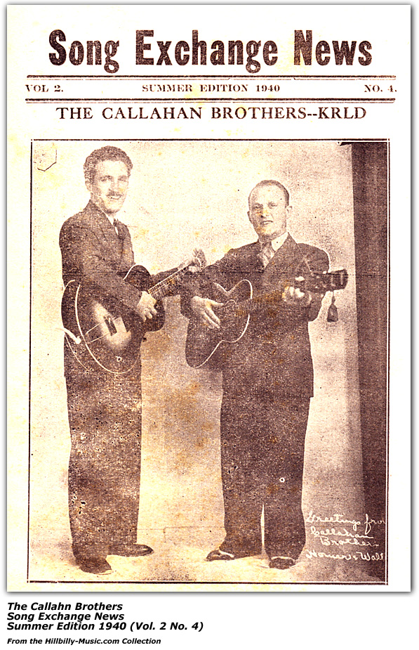 Cover Photo - Song Exchange News - Summer 1940 - Callahan Brothers