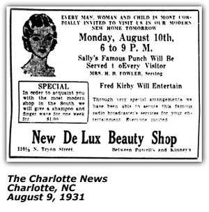 Promo Ad - Fred Kirby - Charlotte News - 1931