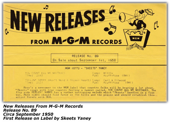New Releases from MGM - September 1950 - Skeets Yaney