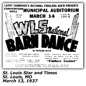 Promo Ad - Larry Sunbrock National Fiddlers Association - Fiddlers' Contest - WLS National Barn Dance - March 1937 - St. Louis