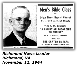 Promo Ad - Men's Bible Class - Leigh Street Baptist Church - Richmond, VA - Carter Sisters - September 1944