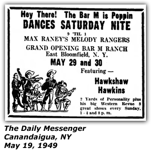 Promo Ad - Bar M Ranch - Grand Opening - Max Raney's Melody Rangers - Hawkshaw Hawkins - May 1949