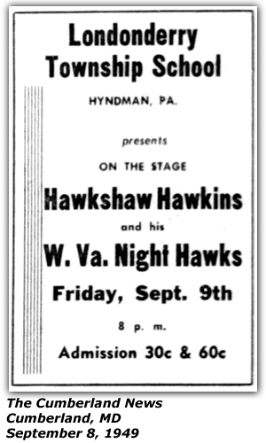 Promo Ad - Londonderry Township School - Cumberland, MD - Hawkshaw Hawkins and his West Virginia Night Hawks