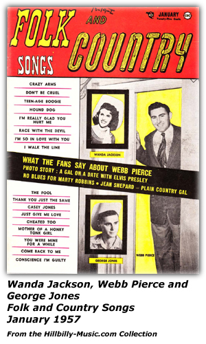 Folk and Country Songs Magazine Cover - January 1957 - Wanda Jackson - Webb Pierce - George Jones