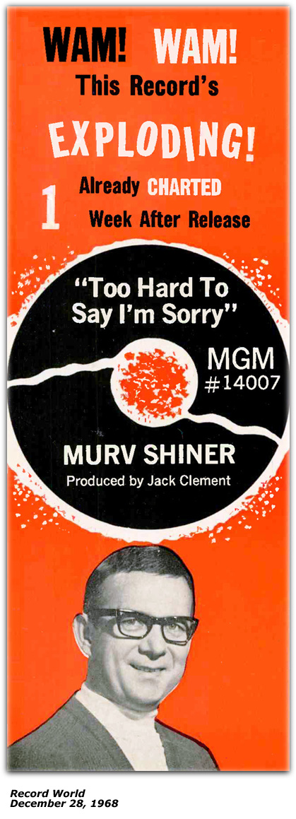 Merv Shiner -  Too Hard  To Say I'm Sorry - Record World Ad - December 1968